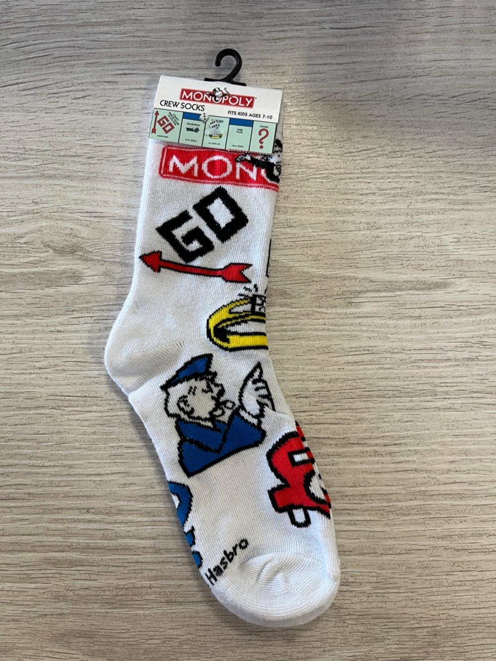 Monopoly Kids Crew Socks - White with Multi-Color Game Icons